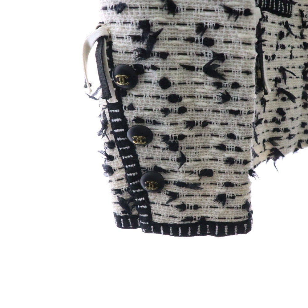 CHANEL(シャネル) 95C クルーズコレクション ツイード リボンデザイン ノーカラージャケット ホワイト/ブラック レディース P04218