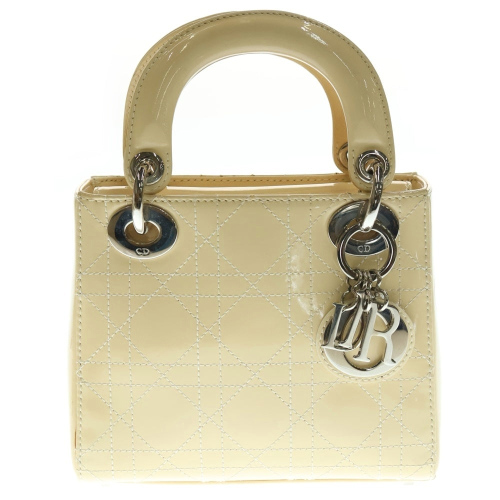 Christian Dior(クリスチャンディオール) レディディオール ミニ 2WAYバック ショルダーバッグ ハンドバッグ ミニトートバッグ クリーム アイボリー シルバー金具 パテント