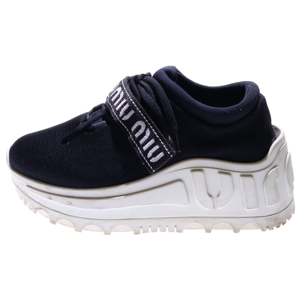 miumiu(ミュウミュウ) ロゴベルト レースアップ ベルクロ 厚底 ローカットシューズ スニーカー ブラック レディース