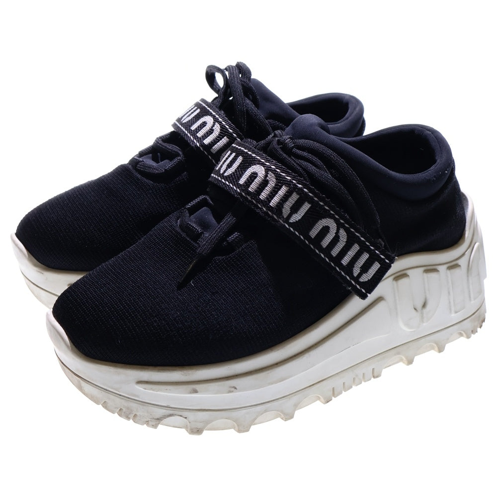miumiu(ミュウミュウ) ロゴベルト レースアップ ベルクロ 厚底 ローカットシューズ スニーカー ブラック レディース