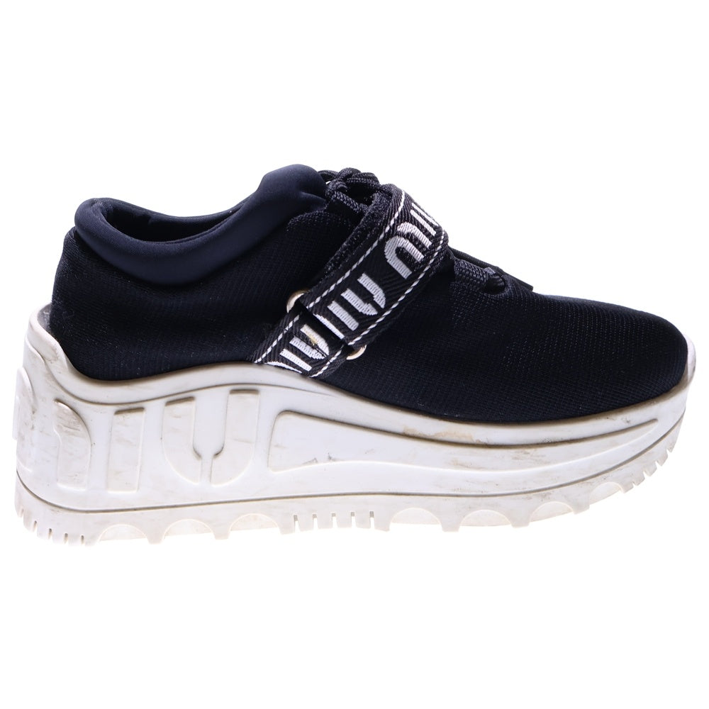 miumiu(ミュウミュウ) ロゴベルト レースアップ ベルクロ 厚底 ローカットシューズ スニーカー ブラック レディース