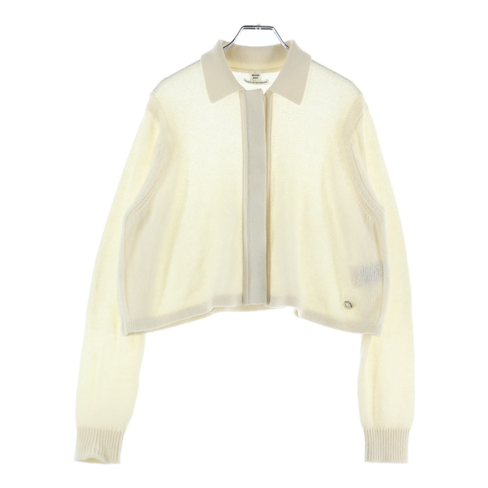 HERMES(エルメス) 25SS セリエ ロゴプレート 比翼ボタン カシミヤニット シャツ カーディガン ホワイト レディース 5E2727D1