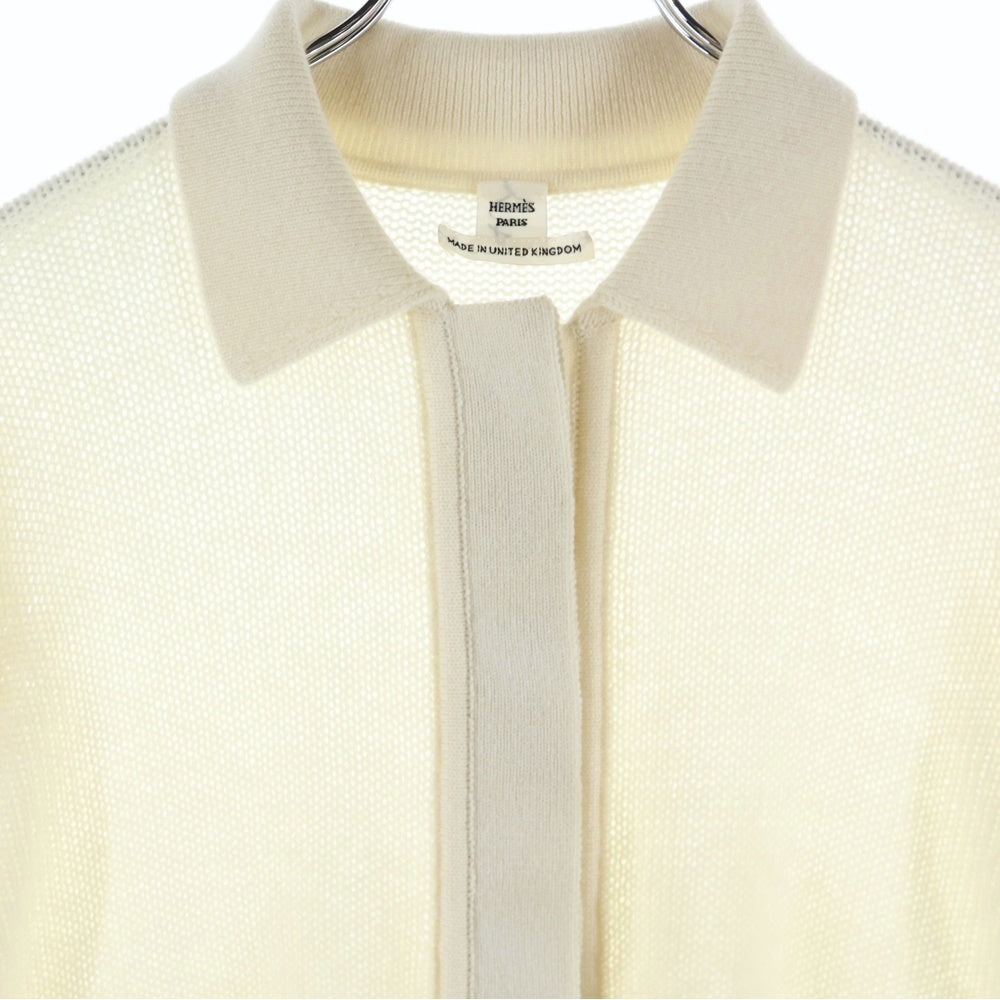 HERMES(エルメス) 25SS セリエ ロゴプレート 比翼ボタン カシミヤニット シャツ カーディガン ホワイト レディース 5E2727D1