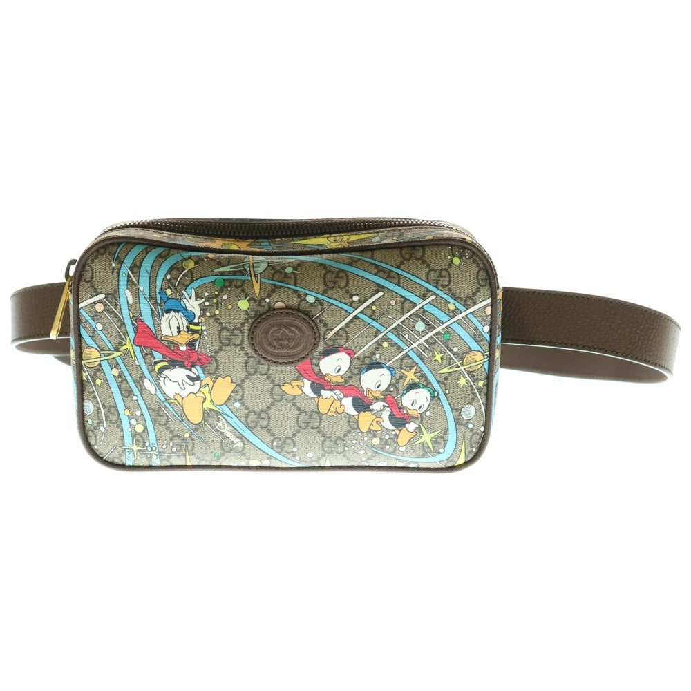 GUCCI(グッチ) グッチ×ディズニー GGスプリーム ウエストポーチ ボディバッグ ショルダーバッグ ブラウン×ベージュ レザー×PVC ゴールド金具 602695