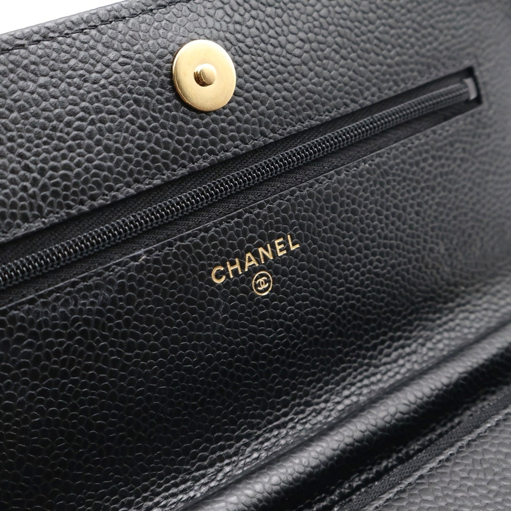 CHANEL(シャネル) マトラッセ チェーンウォレット ブラック キャビアスキン ゴールド金具 AP0250 プレートタイプ
