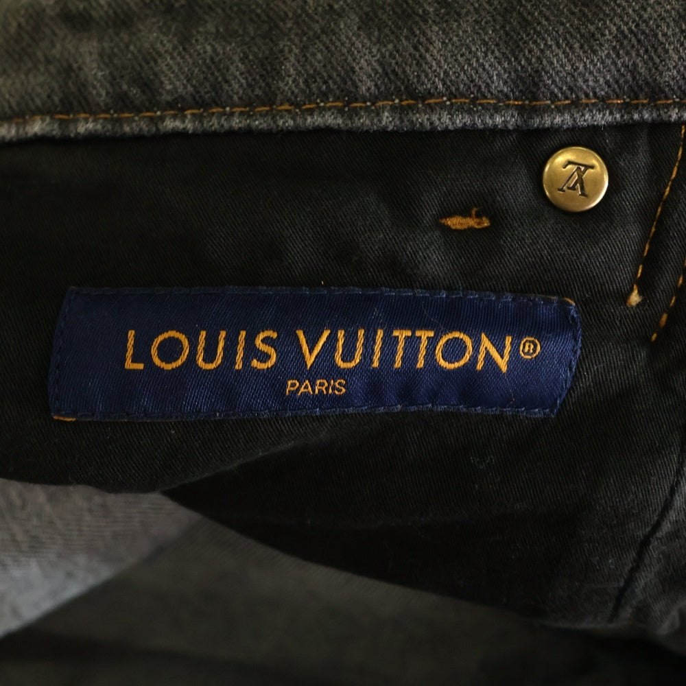 LOUIS VUITTON(ルイヴィトン) 23AW モノグラムフラワー 切り替え レザーロゴパッチ 裾ジップ ワイドストレートデニムパンツ ジーンズ グレー RM232 Y92 HPD92W