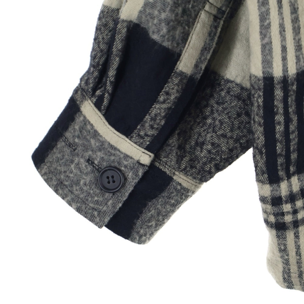 s'yte(サイト) 23AW チェック総柄 コットン ウール オーバーサイズ フランネル シャツジャケット ベージュ/ブラック UU-B10-008-1-03
