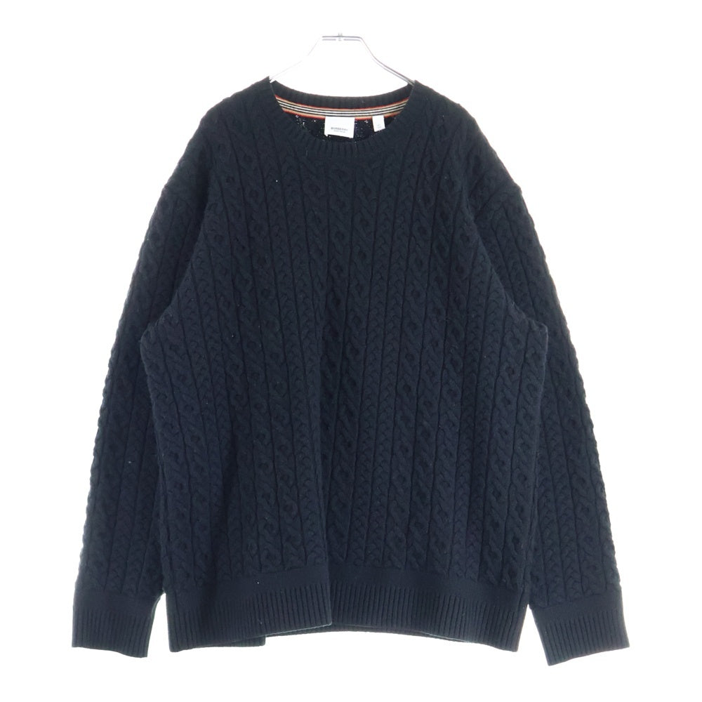 BURBERRY(バーバリー) ウール ケーブルニット クルーネック ロングスリーブ 長袖 セーター ブラック 8036590