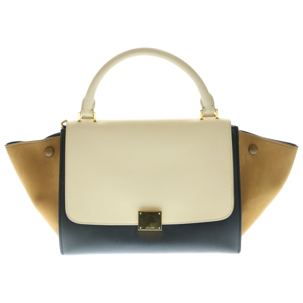 CELINE(セリーヌ) トラペーズ 2WAYバッグ ハンドバッグ ショルダーバッグ アイボリー×ブラック×ブラウン ゴールド金具 レザー
