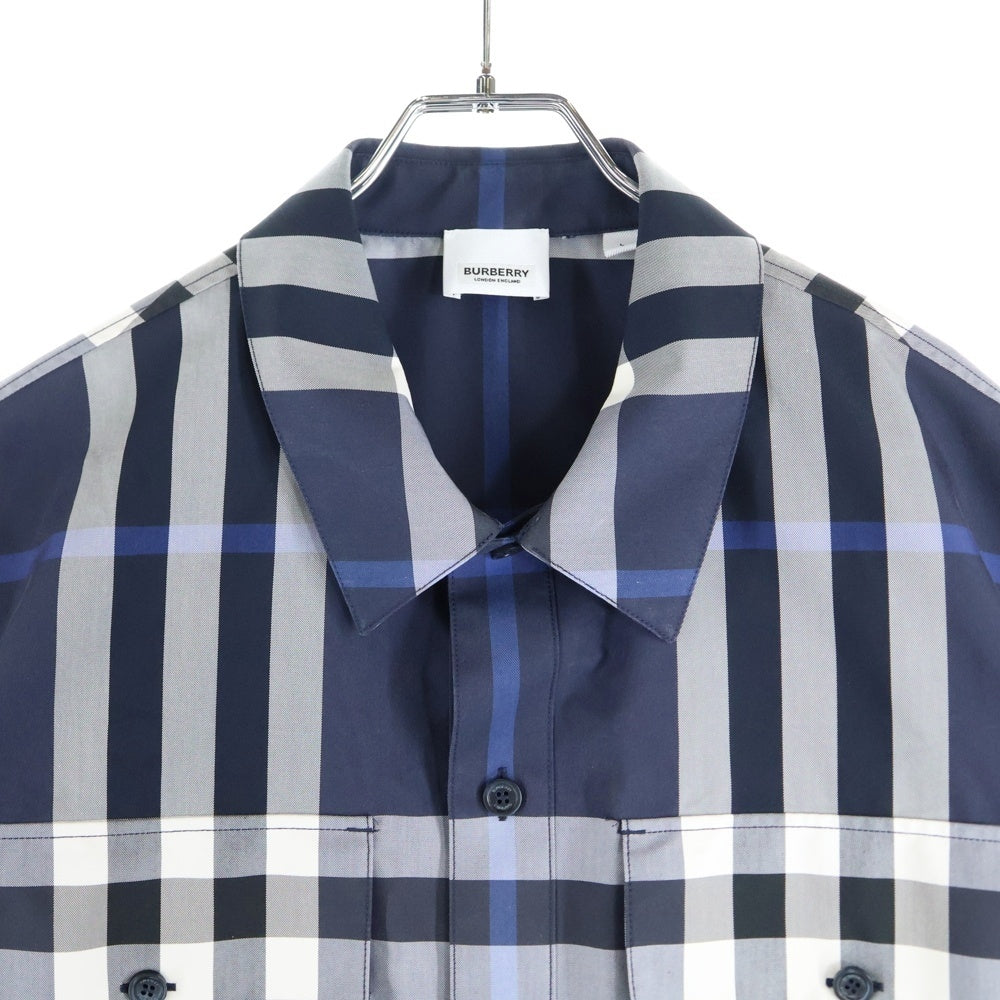 BURBERRY(バーバリー) ノバチェック総柄 レギュラーカラー 半袖シャツ ネイビー 8071026