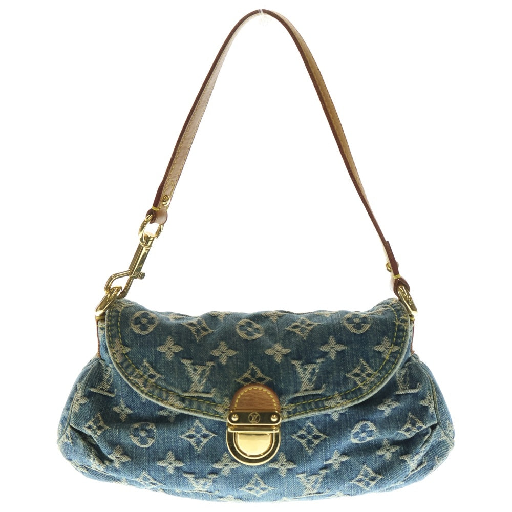 LOUIS VUITTON(ルイヴィトン) モノグラム ミニプリーティ ハンドバッグ ワンショルダーバッグ インディゴブルー デニム×レザー ゴールド金具 M95050