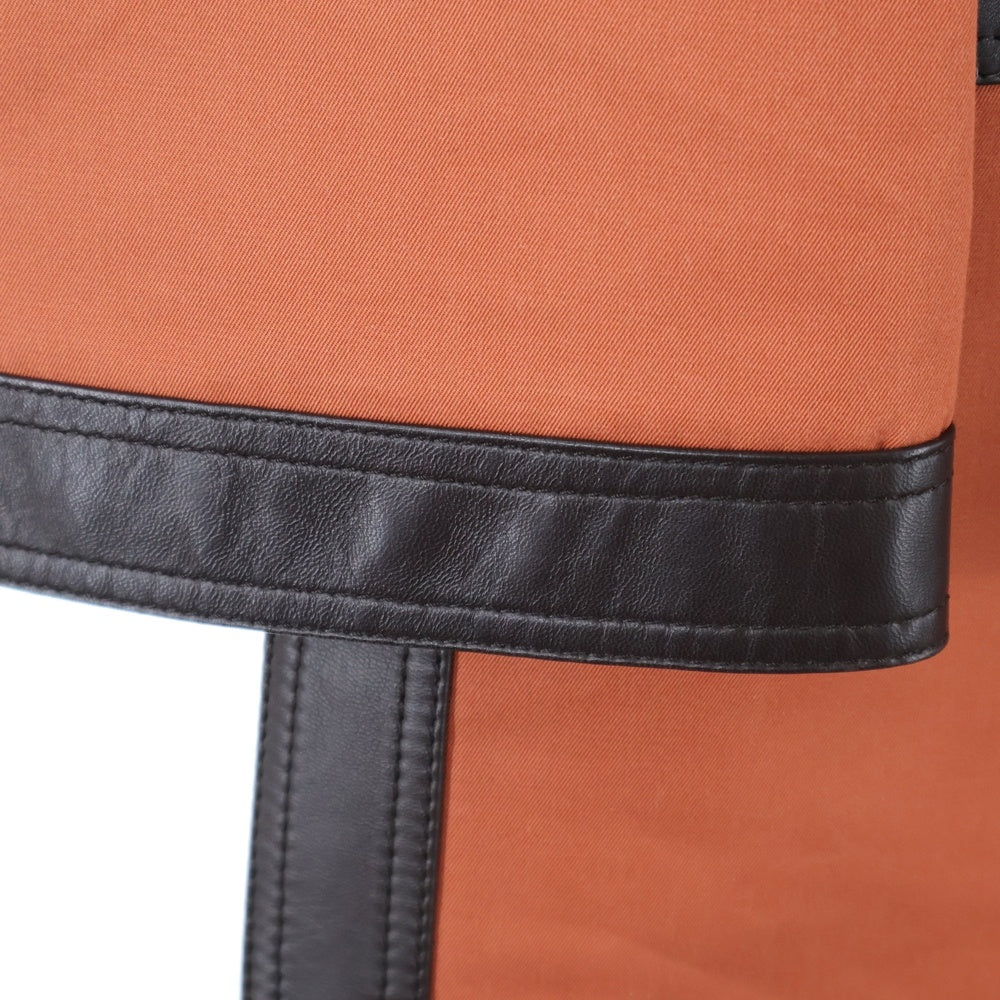 HERMES(エルメス) 22SS ラムスキン レザー トリム コットン スナップボタン ステンカラー ロング コート オレンジ/ブラウン レディース 2E0150DX