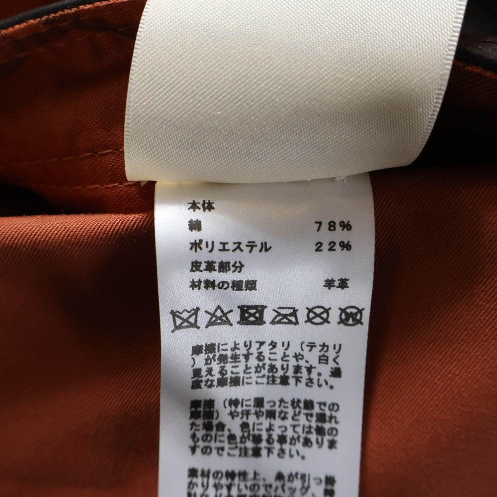 HERMES(エルメス) 22SS ラムスキン レザー トリム コットン スナップボタン ステンカラー ロング コート オレンジ/ブラウン レディース 2E0150DX