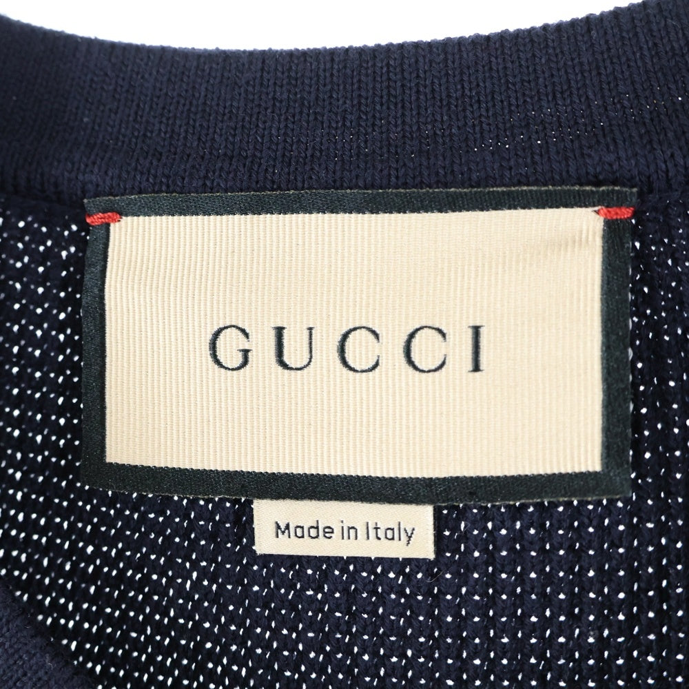 GUCCI(グッチ) GGチェーン 装飾 ウールニット クルーネック ノースリーブ ミディアムワンピース ゴールド金具 ネイビー レディース 658350