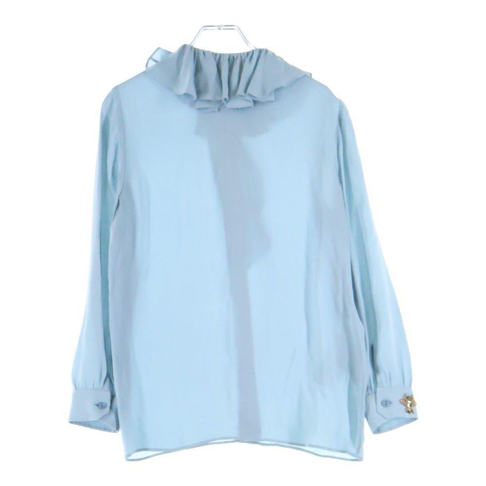 GUCCI(グッチ) BEE 袖口 アップリケ 刺繍 シルク フリル 長袖シャツ ブラウス ライトブルー レディース 662332