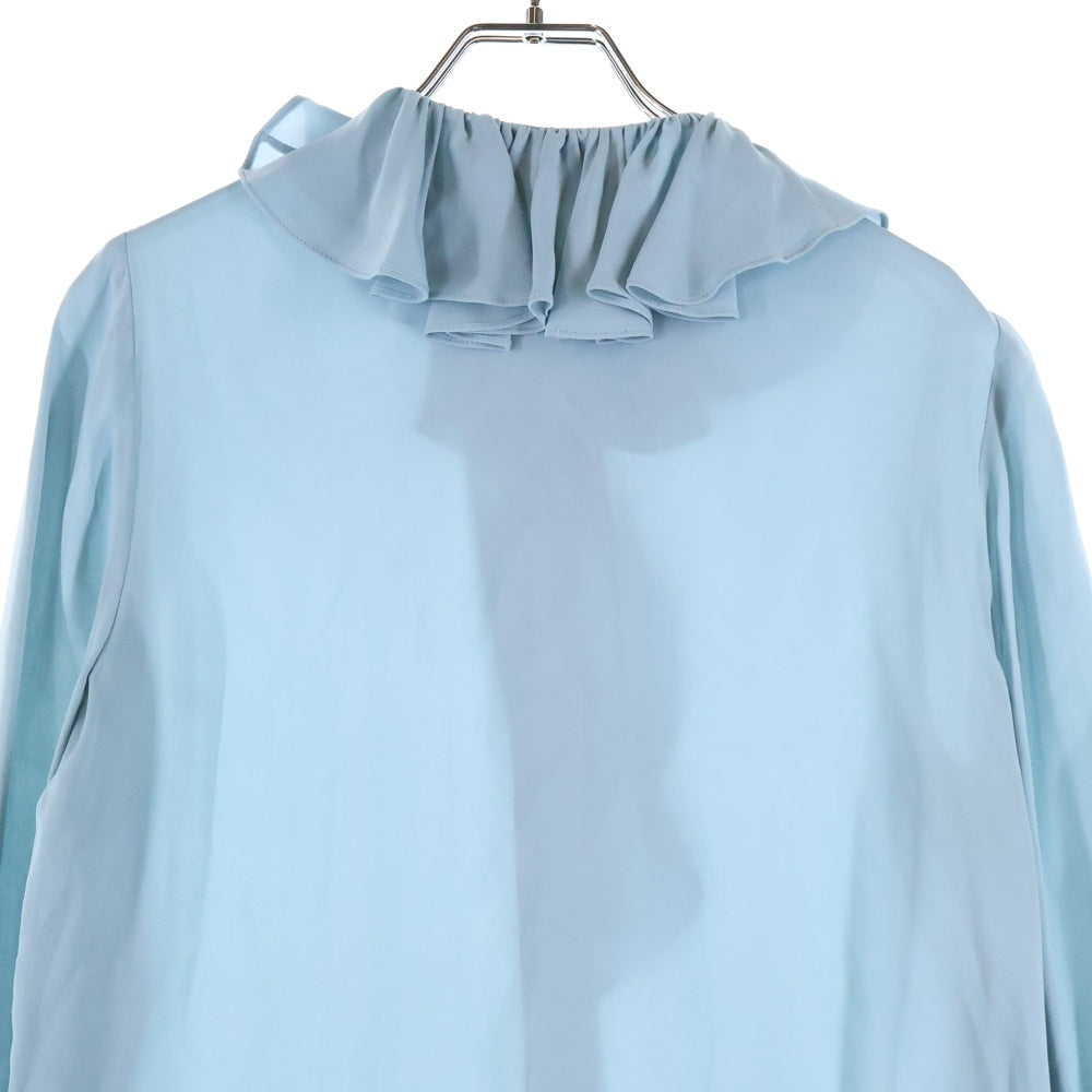 GUCCI(グッチ) BEE 袖口 アップリケ 刺繍 シルク フリル 長袖シャツ ブラウス ライトブルー レディース 662332