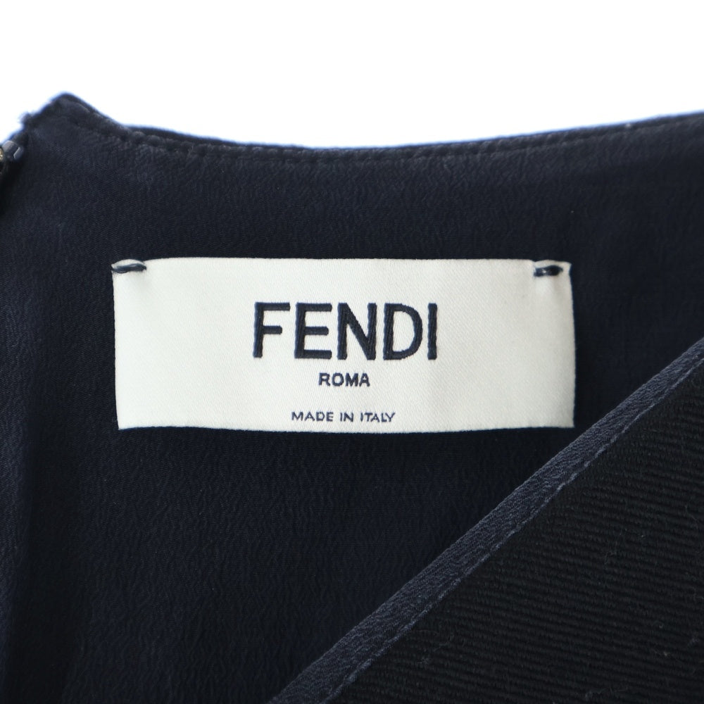 FENDI(フェンディ) FFロゴバックル ベルト Vネック ウールニット ハーフスリーブ 五分袖 ロング ワンピース ドレス ブラック レディース FDB707 AIDE