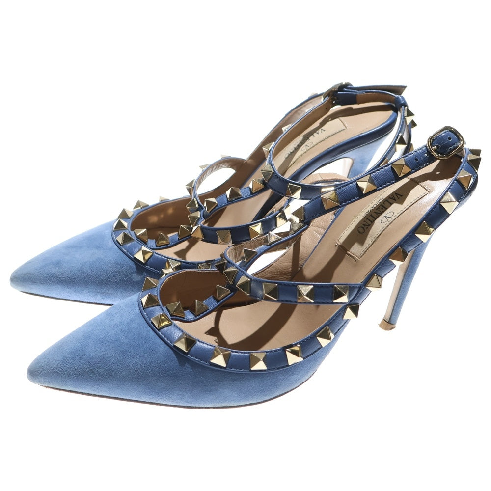 VALENTINO(ヴァレンティノ) ロックスタッズ ヒール スエードレザー ストラップ パンプス シューズ ブルー レディース