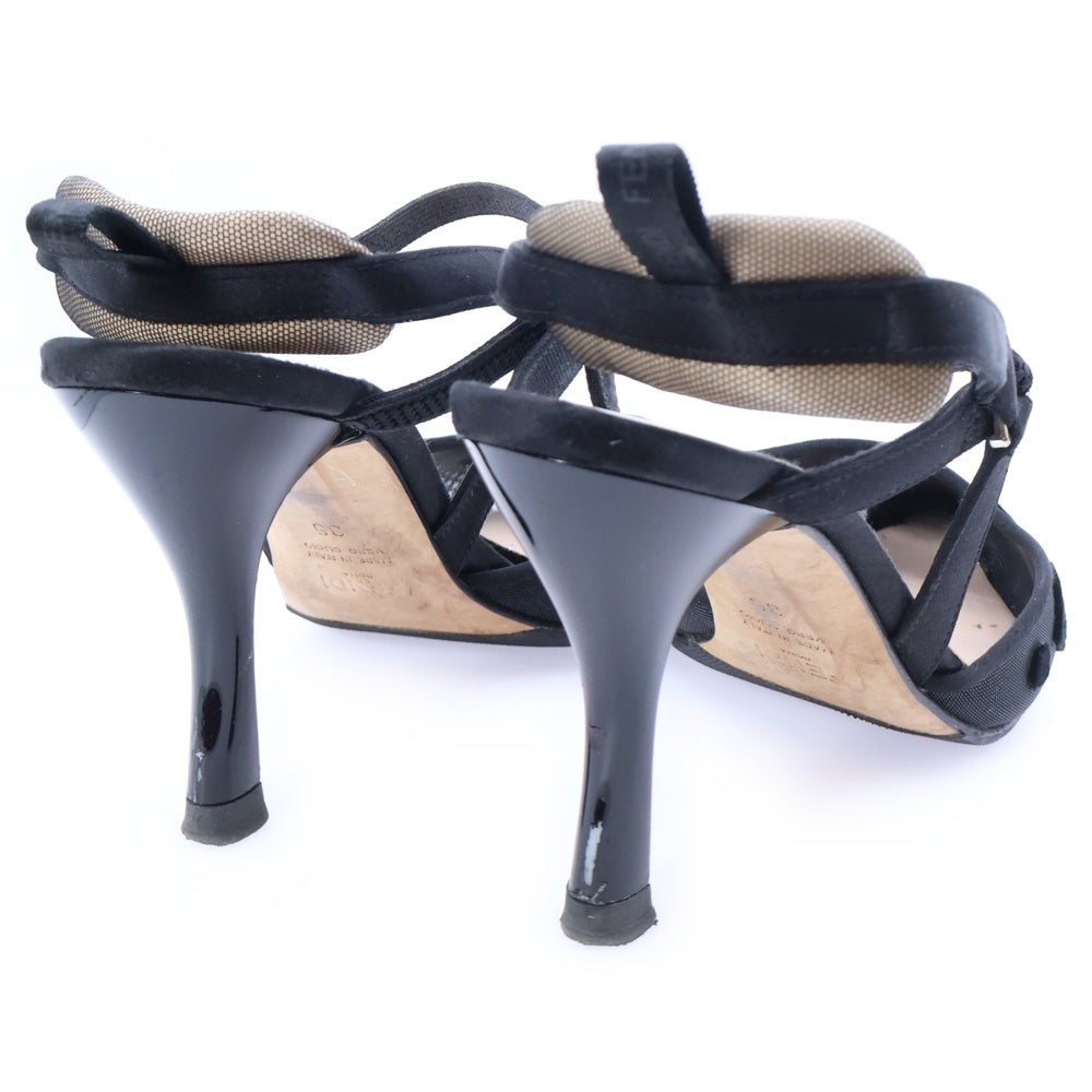 FENDI(フェンディ) FFロゴ ドット柄 ベロア シースルー ヒール ストラップ パンプス シューズ ブラック レディース