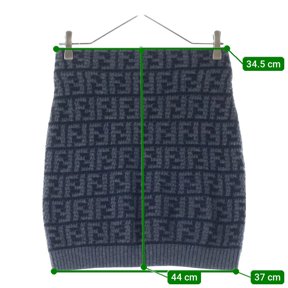 FENDI(フェンディ) ズッカ柄 FFロゴ カシミヤニット タイト ミニスカート グレー/ブラック レディース FZQ686 ALOJ