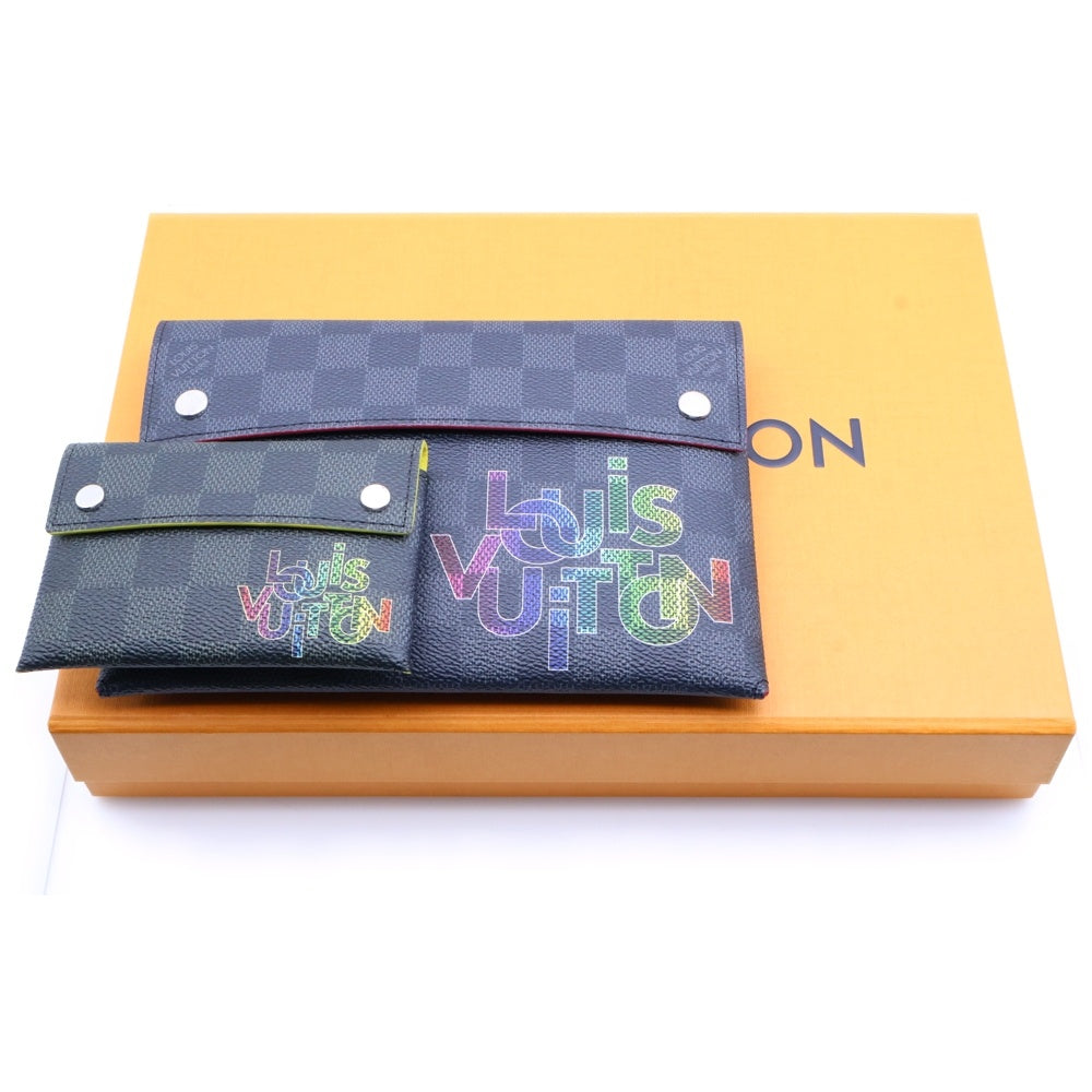LOUIS VUITTON(ルイヴィトン) トリプルポーチ ダミエ グラフィット アルファ PVC レザー クラッチ セカンドバッグ シルバー金具 ブラック N40296