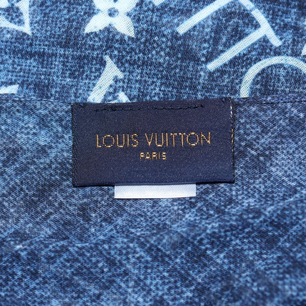 LOUIS VUITTON(ルイヴィトン) ストール エトール モノグラム デニム 総柄 コットン フリンジ スカーフ インディゴ/ブルー FF0139