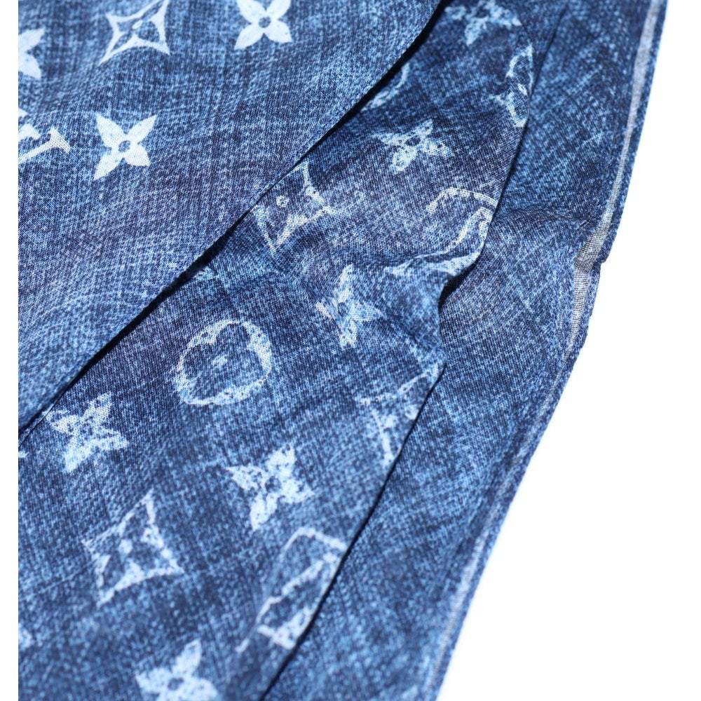 LOUIS VUITTON(ルイヴィトン) ストール エトール モノグラム デニム 総柄 コットン フリンジ スカーフ インディゴ/ブルー FF0139