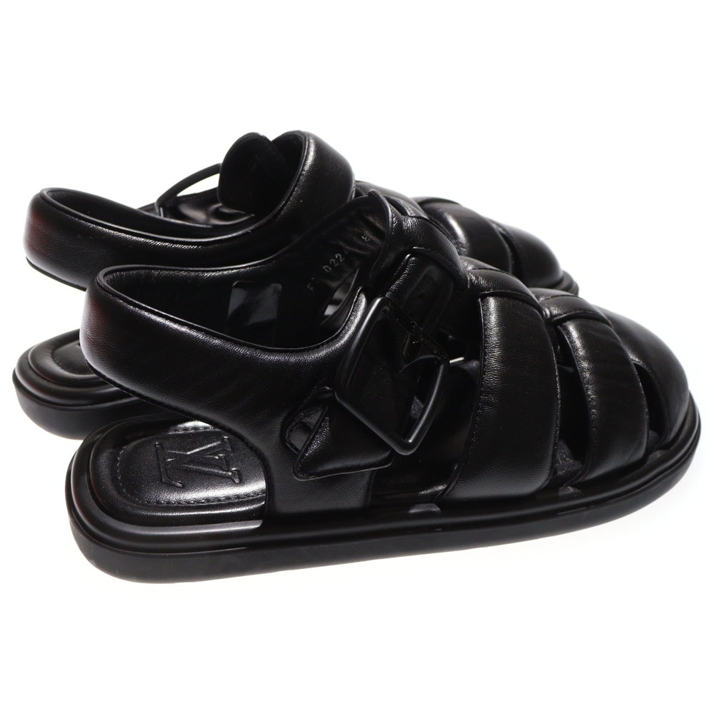 LOUIS VUITTON(ルイヴィトン) LV ヴェニス ライン モノグラムフラワー バックル レザー フラット サンダル シューズ ブラック 1ACVTR