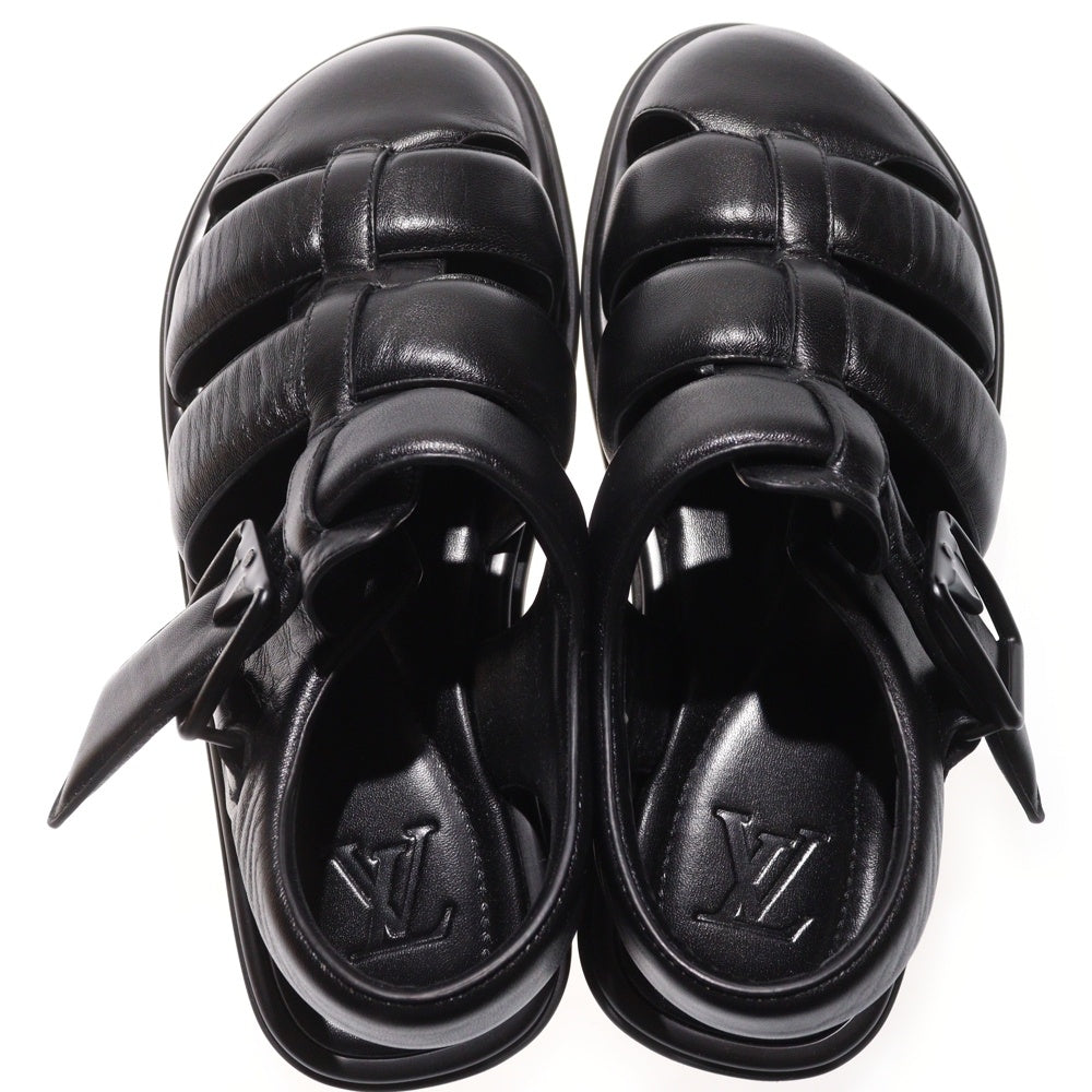 LOUIS VUITTON(ルイヴィトン) LV ヴェニス ライン モノグラムフラワー バックル レザー フラット サンダル シューズ ブラック 1ACVTR