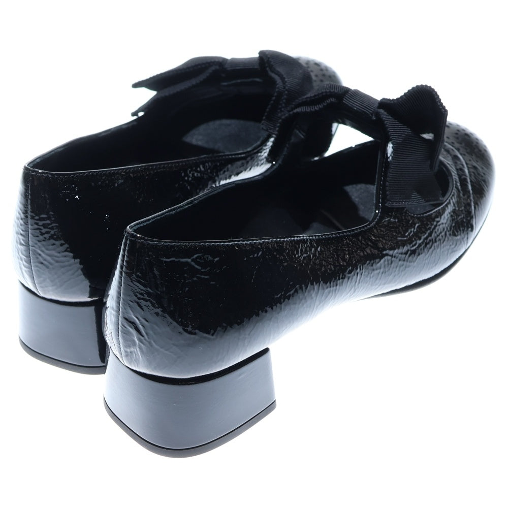 miumiu(ミュウミュウ) パテントレザー リボンモチーフヒールパンプス ブラック