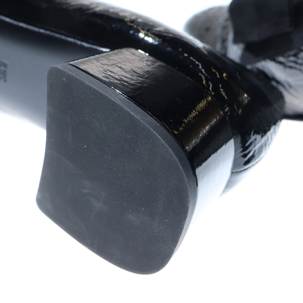 miumiu(ミュウミュウ) パテントレザー リボンモチーフヒールパンプス ブラック