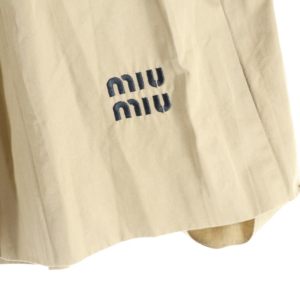 miumiu(ミュウミュウ) サイドファスナー ロゴ刺繍プリーツスカート ベージュ