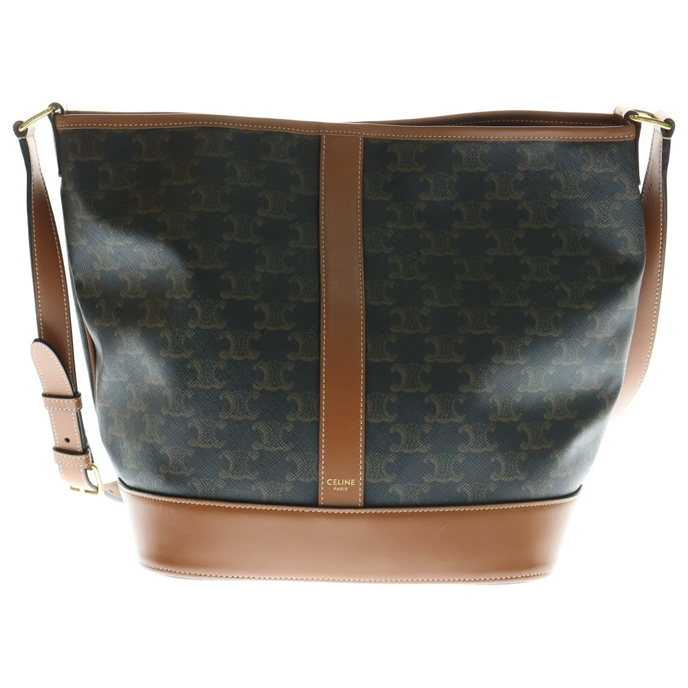 CELINE(セリーヌ) トリオンフ スモール バケット ショルダーバッグ PVC×レザー ブラック×ブラウン