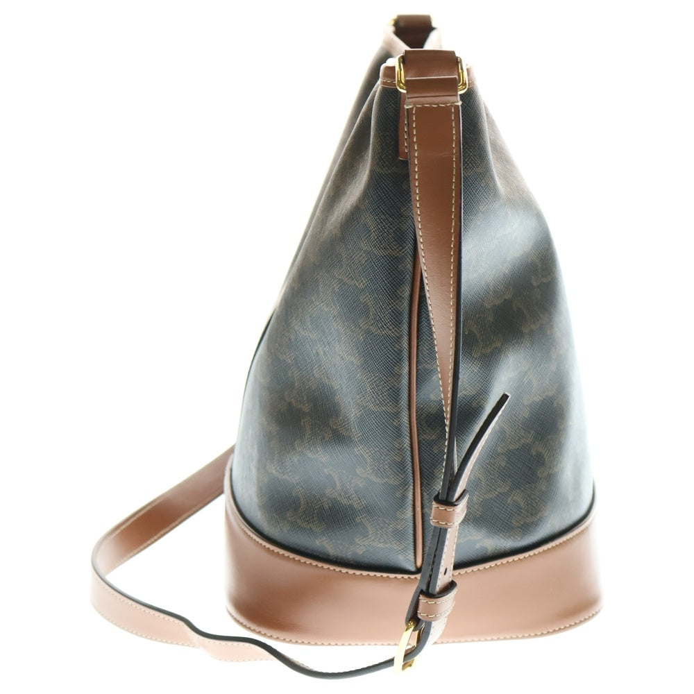 CELINE(セリーヌ) トリオンフ スモール バケット ショルダーバッグ PVC×レザー ブラック×ブラウン