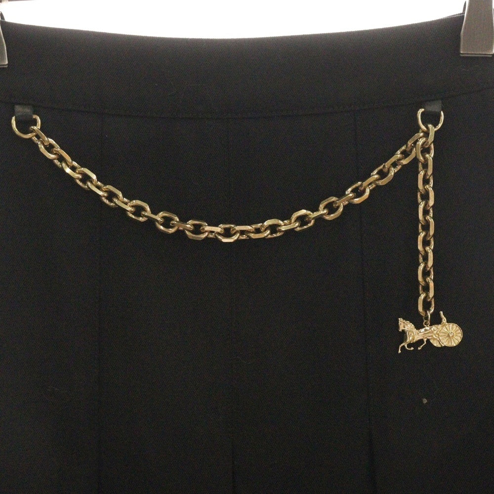 CELINE(セリーヌ) エディ期 チェーン 馬車チャーム ウール タック プリーツ ミニスカート ゴールド金具 ブラック レディース 2J231445K
