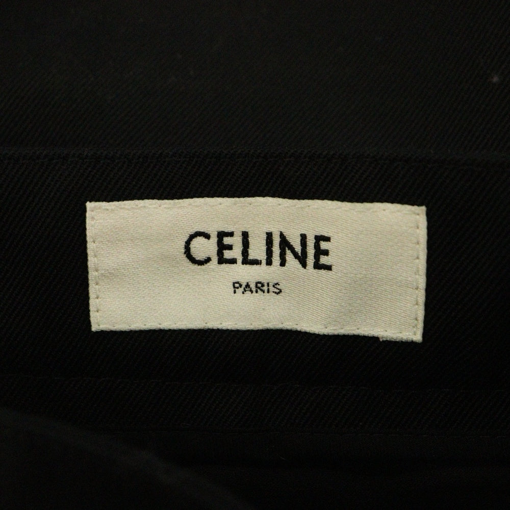 CELINE(セリーヌ) エディ期 チェーン 馬車チャーム ウール タック プリーツ ミニスカート ゴールド金具 ブラック レディース 2J231445K