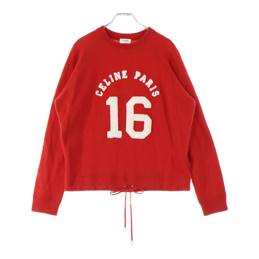 CELINE(セリーヌ) エディ期 ロゴ ナンバリング ボア 刺繍 カシミヤ混 ウール クルーネック プルオーバー ニット セーター レッド 2A69P402P