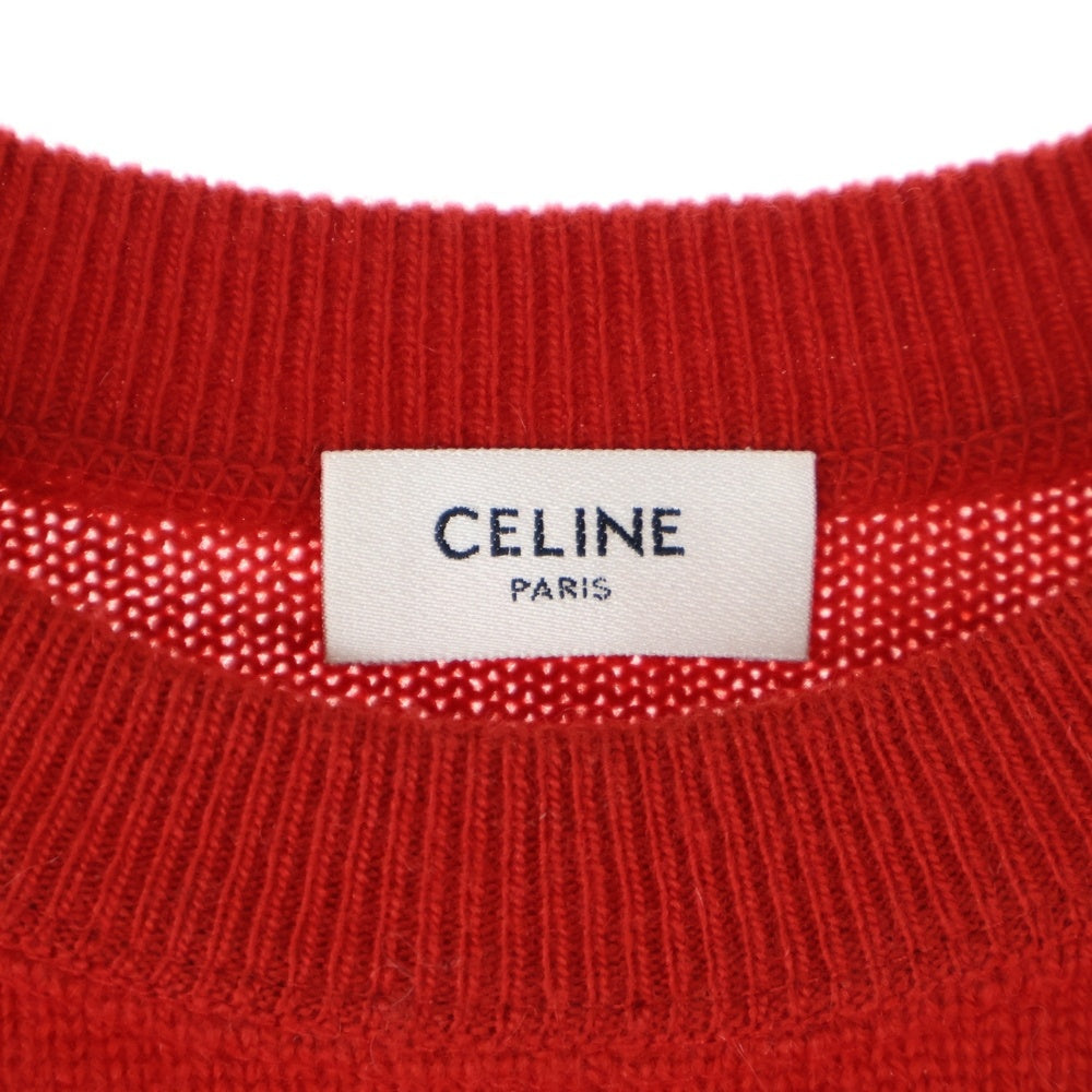 CELINE(セリーヌ) エディ期 ロゴ ナンバリング ボア 刺繍 カシミヤ混 ウール クルーネック プルオーバー ニット セーター レッド 2A69P402P