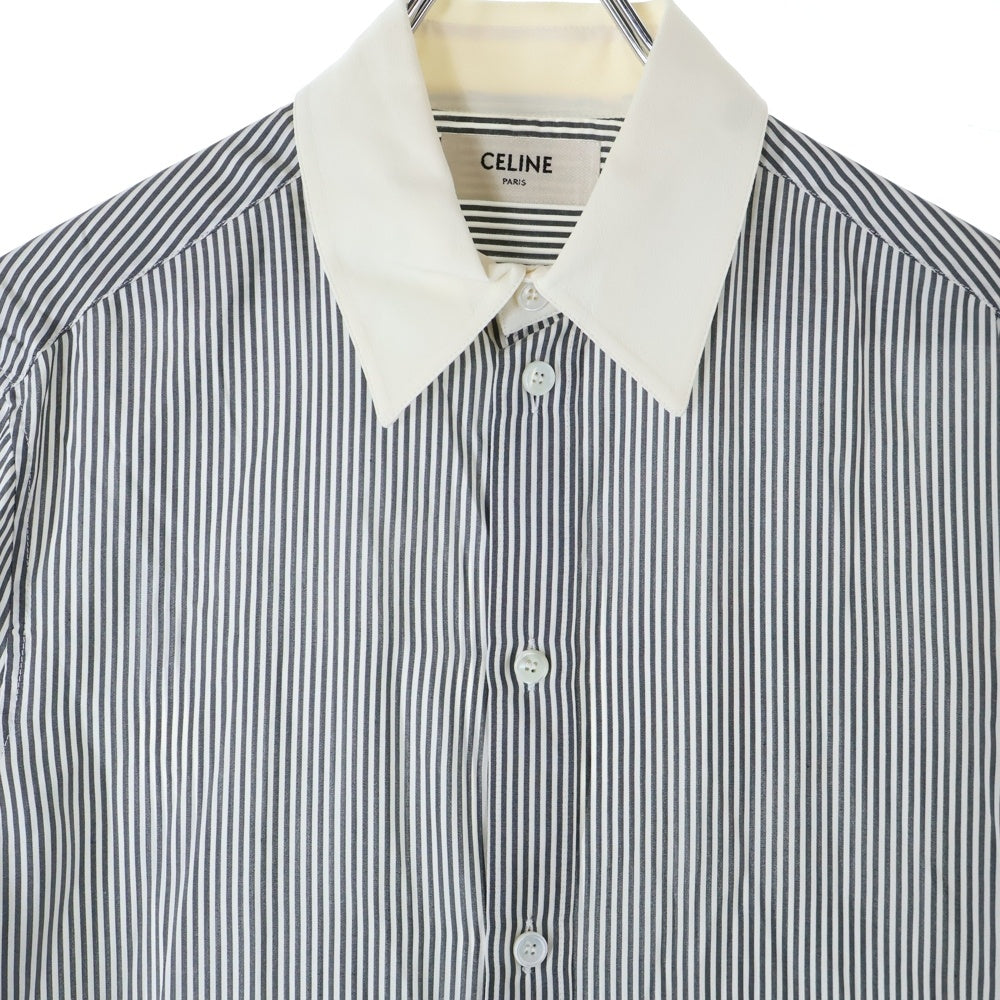 CELINE(セリーヌ) loose shirt in striped silk poplin ストライプ総柄 シルクポプリン ルーズフィット 長袖シャツ ホワイト/グレー 2C259848H