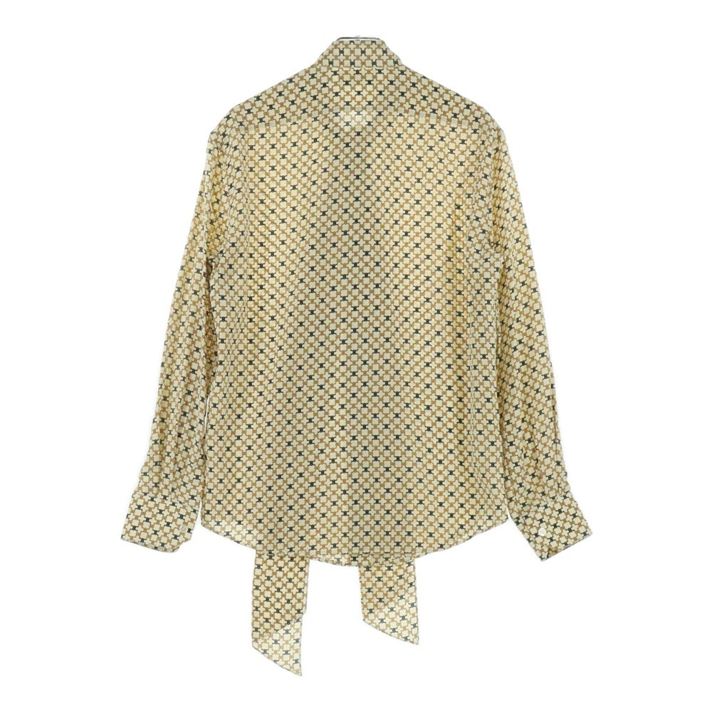 CELINE(セリーヌ) トリオンフ総柄プリント シルク ボーカラー ロングスリーブ シャツ ブラウス ベージュ レディース 2C204763L