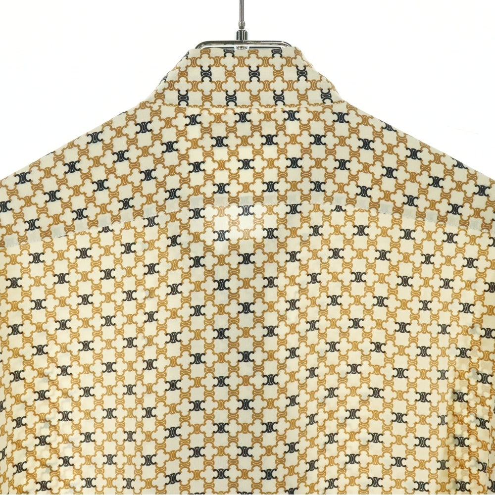 CELINE(セリーヌ) トリオンフ総柄プリント シルク ボーカラー ロングスリーブ シャツ ブラウス ベージュ レディース 2C204763L