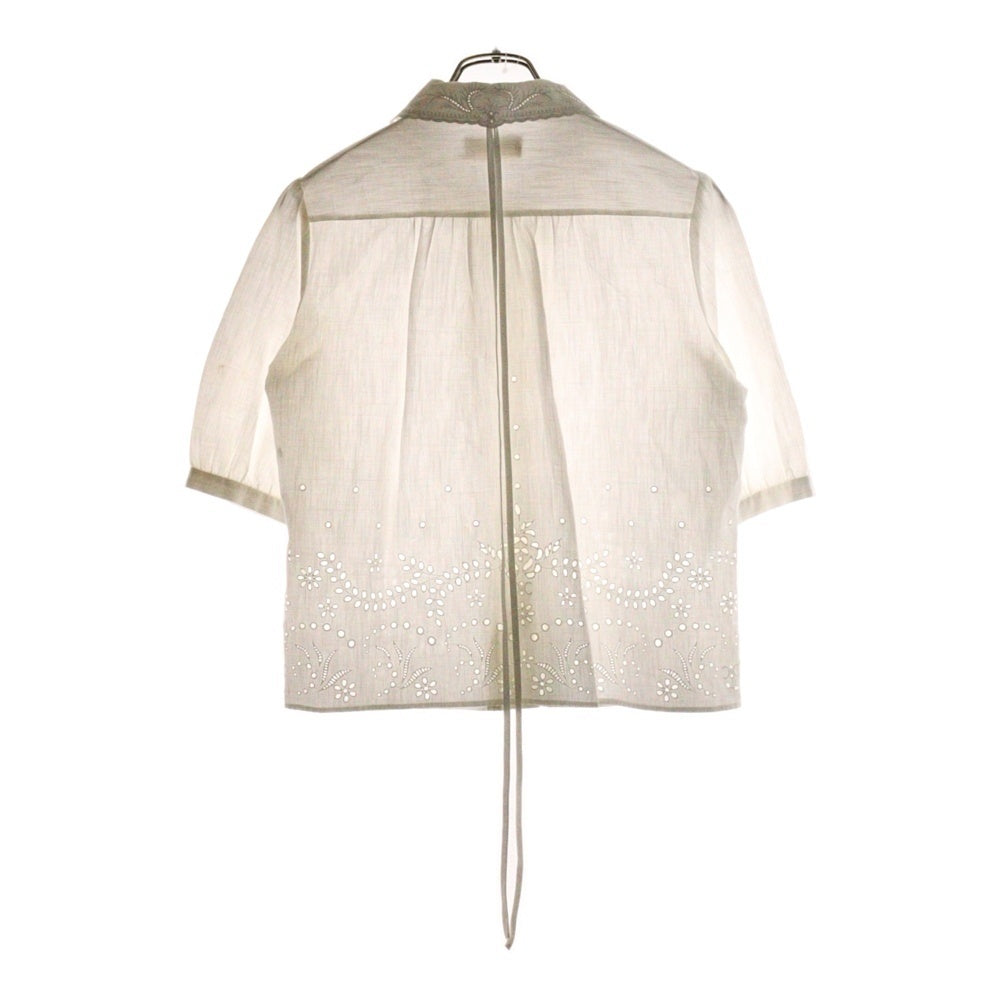 CELINE(セリーヌ) トリオンフ ボタン コットン レース刺繍 パフスリーブ 半袖 シャツ ブラウス ホワイト レディース 2B499122I