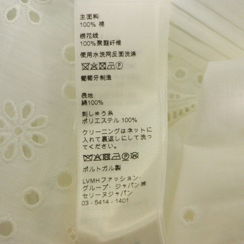 CELINE(セリーヌ) トリオンフ ボタン コットン レース刺繍 パフスリーブ 半袖 シャツ ブラウス ホワイト レディース 2B499122I