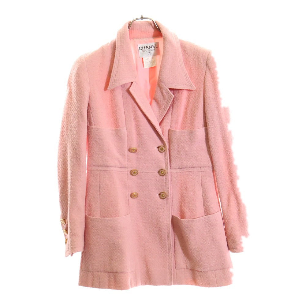 CLANE ピンク ツイード ダブルブレストジャケット CHANEL(シャネル) 96C クルーズコレクション ココマークボタン ウール