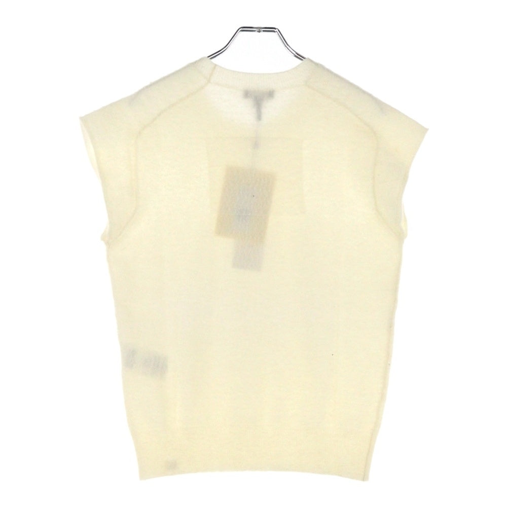MARC JACOBS(マークジェイコブス) 23AW PILLED CAPSLEEVE VEST パイルド キャップスリーブ ロゴプレート ノースリーブ クルーネック ウールニット ベスト ホワイト レディース 2S4RTP017K14