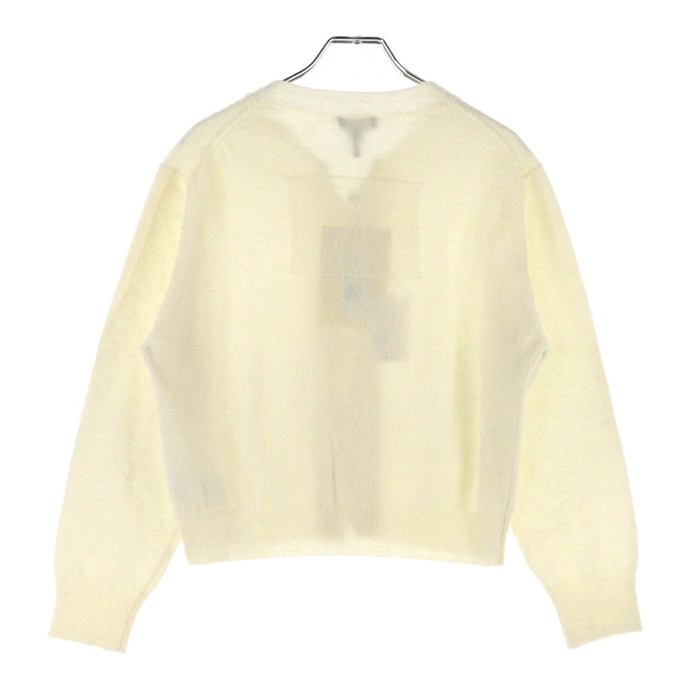 MARC JACOBS(マークジェイコブス) 23AW PILLED HOOK&EYE CARDIGAN パイルド フック アイ ロゴプレート ウールニット クルーネック カーディガン ホワイト レディース 2S4RTP016K13