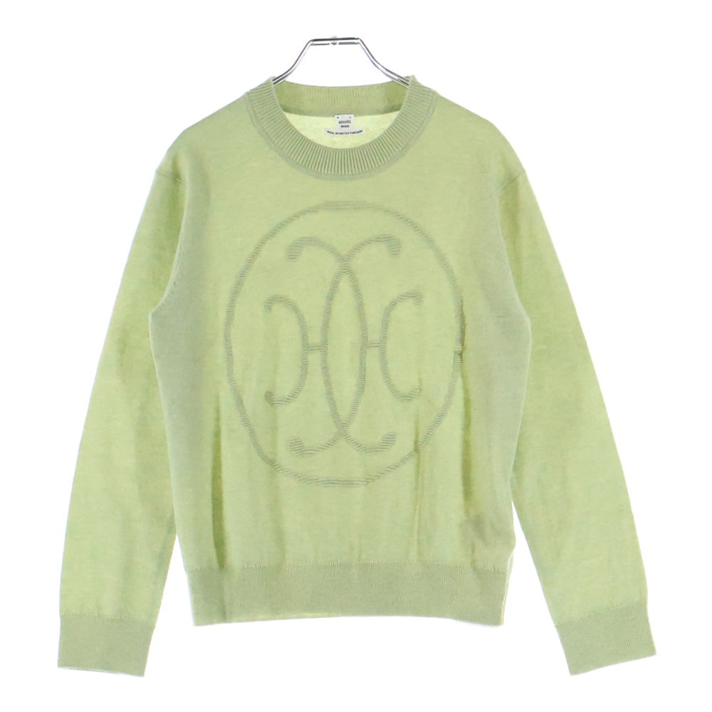 HERMES(エルメス) 25SS Hリフト ロゴ カシミヤ クルーネック プルオーバー 長袖 ニット セーター ライトグリーン レディース 5E2604D1