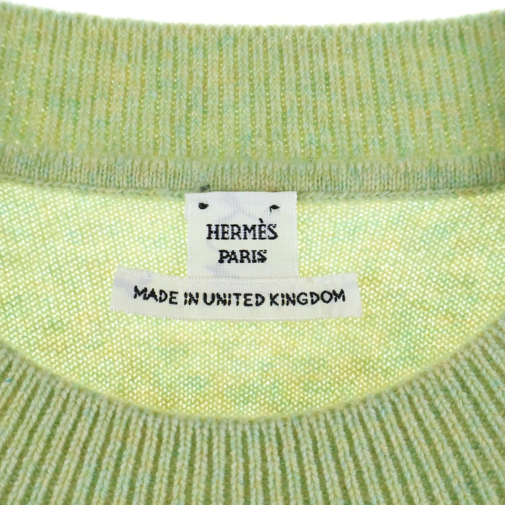 HERMES(エルメス) 25SS Hリフト ロゴ カシミヤ クルーネック プルオーバー 長袖 ニット セーター ライトグリーン レディース 5E2604D1