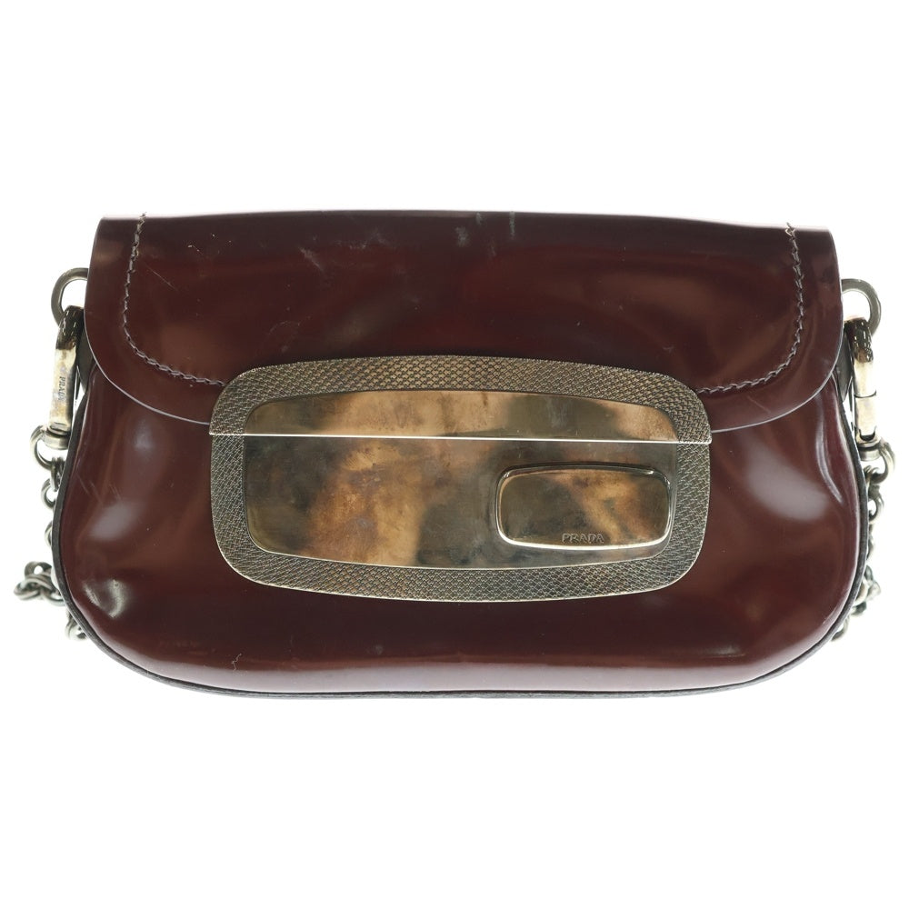 PRADA(プラダ) ミラーフラップ チェーン ショルダーバッグ ワインレッド エナメル