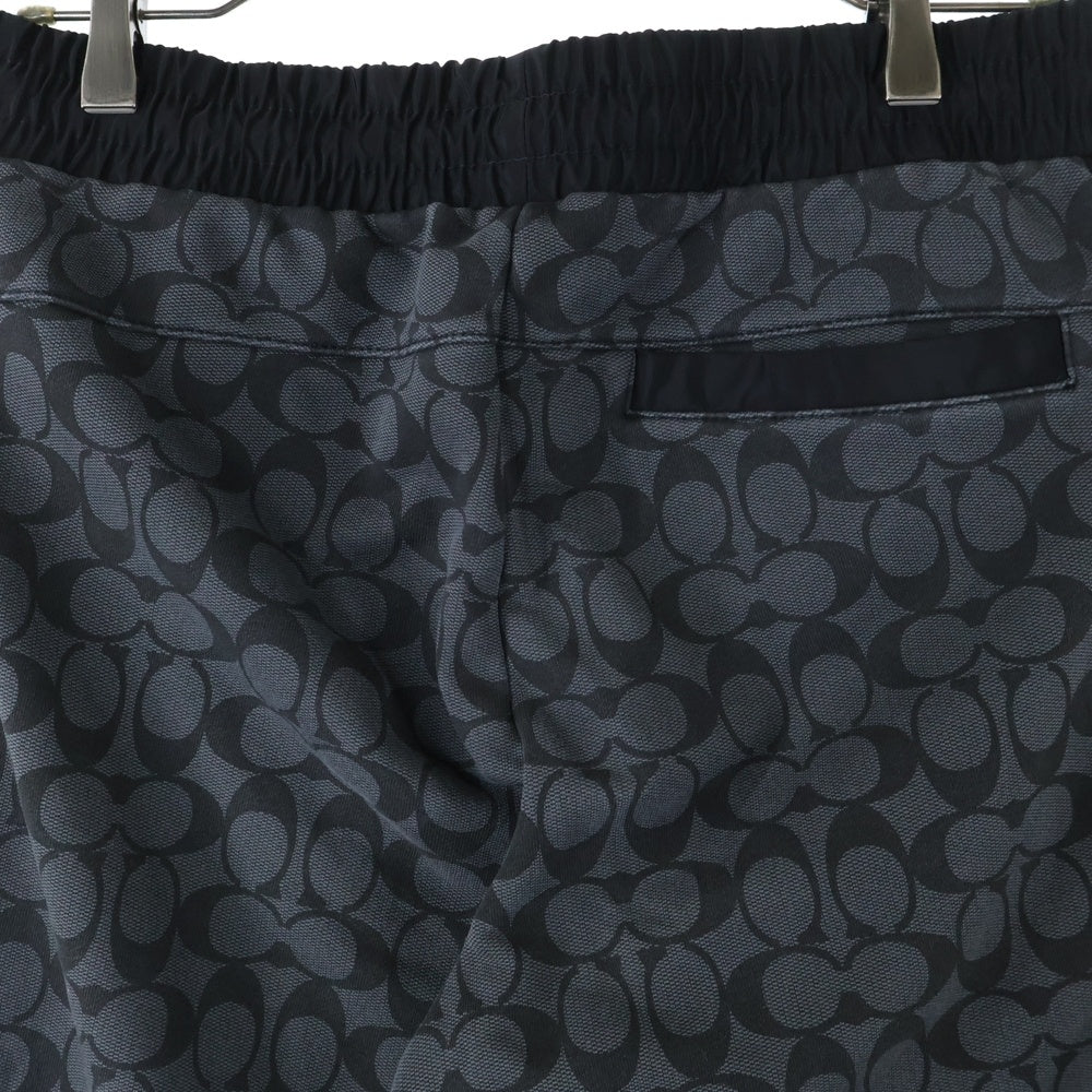 COACH(コーチ) ラバーワッペンロゴ シグネチャー 総柄 ナイロン切り替え スウェット トラック ジョガーパンツ グレー/ブラック C7806